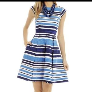 KATE SPADE New York Sz 2 Blue White Mariella Striped Fit & Flare Dress zip